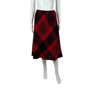 Vintage 80s Tartan Skirt Women's Medium Red Plaid Wool Blend A Line Stretch Wais